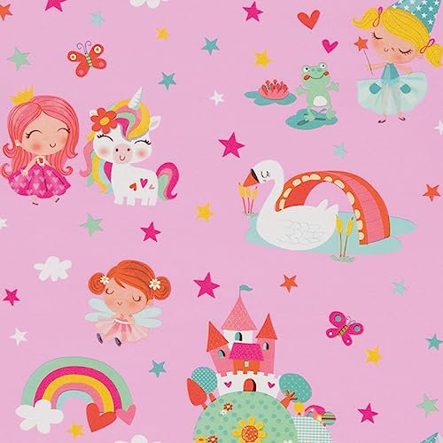 STAR Geschenkpapier 70cm x 2m Rolle Kinder Mädchen Prinzessin Einhorn
