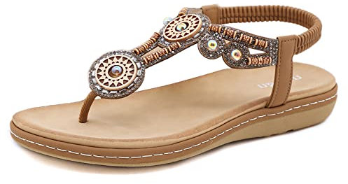 ZOEASHLEY Sandalen Damen Sommer Flache Zehentrenner Sandaletten Bohemian Flip Flops Khaki07 40