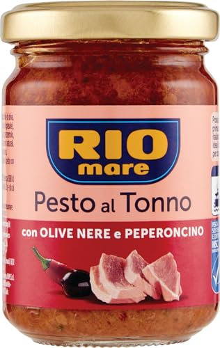 Rio Mare - Pesto al Tonno con Olive Nere e Peperoncino, Certificato MSC, senza Conservanti, 1 Vasetto da 130 gr