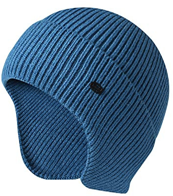 UNNESTAR Bonnet d'hiver pour Homme en Tricot Extensible avec Cache-Oreilles Coupe-Vent, Bleu lac, Taille Unique