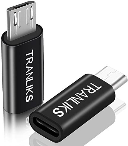 TRANLIKS Adaptador de Micro USB a Lightning, Paquete de 2 Adaptadores de Lightning (Hembra) a Micro USB (Macho) Solo para Carga, no se admiten Auriculares - Negro