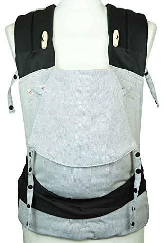 Fräulein Hübsch MeiTai Babysize Halfbuckle in Faded Denim ST ab Geburt bis Kleinkindalter (50/56 – 80/86 cm) - Anhock-Spreiz-Haltung wie im Tragetuch - bequem gepolstertes Trage-Tuch-System