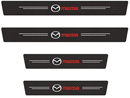 4Pcs Car Door Sill Protector for Mazda 2 3 5 6 CX-3 CX-30 CX-5 CX-50 CX-60 CX-7 CX-8 CX-9 Carbon Fiber Leather Car Kick Plates Automobile Accessories Threshold Protection Sticker D