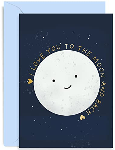Old English Co. Cute Wedding Anniversary Card for Husband or Wife - Love You To The Moon and Back - Fun Anniversary Card for Girlfriend Boyfriend Fiance Partner | Blank Inside with Envelope
