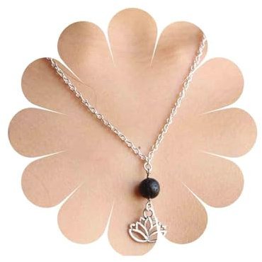 Allereyare Vintage Lotus Blume Anhänger Halskette Vulkanischen Lavastein Halskette Lotus Blume Choker Halskette Silber Minimal Yoga Halskette Schmuck Für Frauen Und Mädchen