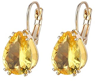 Hängeohrringe, Zirkonia Ohrringe Hochzeit Gelbe Ohrringe Hängend Tropfenform Oval Massiv Großer Zirkon Kupfer