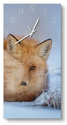 DEQORI Glasuhr | horizontal 30x60 cm | Motiv Schüchtener Fuchs | große XXL Design Uhr aus Glas | leise Wanduhr für Wohnzimmer & Küche | Moderne Hingucker Uhr für die Wand