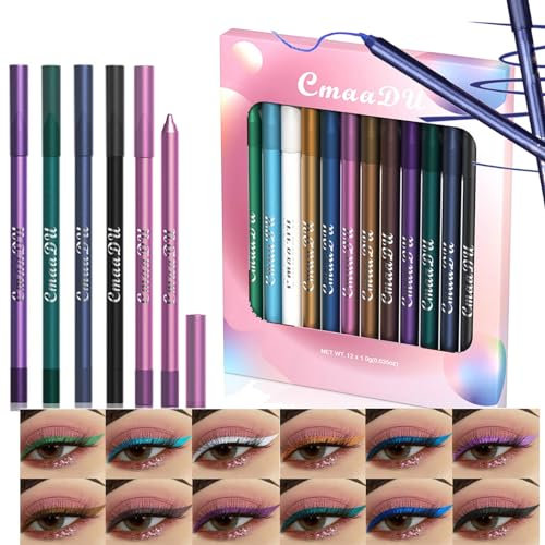 RoseFlower 10 Colori Eyeliner Matita Gel Impermeabile Anti-sudore, Set Penna Anti-alone, Multicolore, per Occhi Colorati Antimacchia - Regalo da Donna