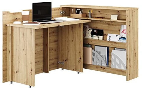 Mirjan24 Schreibtisch Ausziehbarer Work Concept, Eckschreibtisch, Arbeitstisch Computertisch, Eckschreibtisch, Winkelschreibtisch, Moderner Schranktisch (Eiche Artisan, Seite: Links)