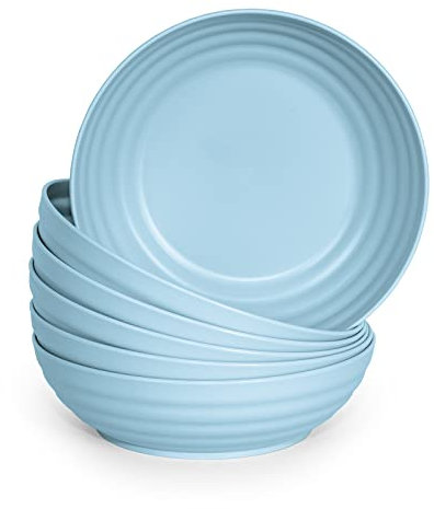 Juego de 6 Piezas de Vajilla Classic en Plástico Duro Reutilizable e Irrompible para Fiestas y Eventos. Azul (Hondos 19 cm)