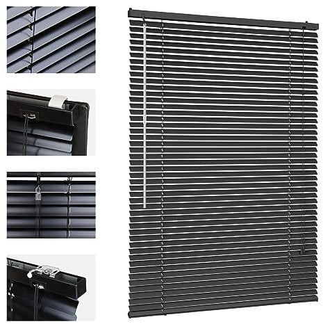 Sekey Klemmfix-Jalousie für Fenster freihängend, 25mm Alu-Lamellen, mit Bohren, inklusive Montagematerial Aluminium-Jalousie ohne Bohren, 60x220cm,Schwarz