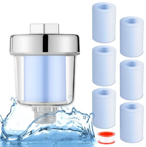 Filtro de ducha, filtro de cal, filtro de ducha con 1 cinta de teflón y 6 cartuchos de filtro, filtro de agua para ducha, filtro de ducha