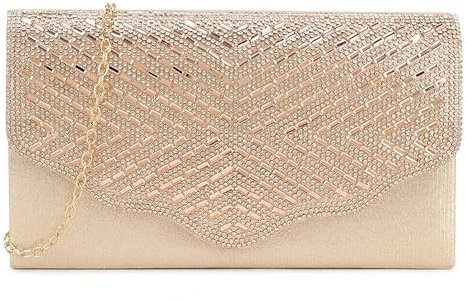 Shiny Glitter Diamante Crystal Bridal Prom Wedding Evening Clutch Fashion Party Purse Hand Bag (Rose Gold)