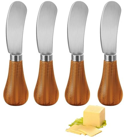Nchdewui 4 Pcs Couteaux à Beurre, éPandeur De Beurre, éPandeur De Beurre à Manche Circulaire en Bois Facile à Tenir pour Le Fromage, La Confiture De Beurre Froid
