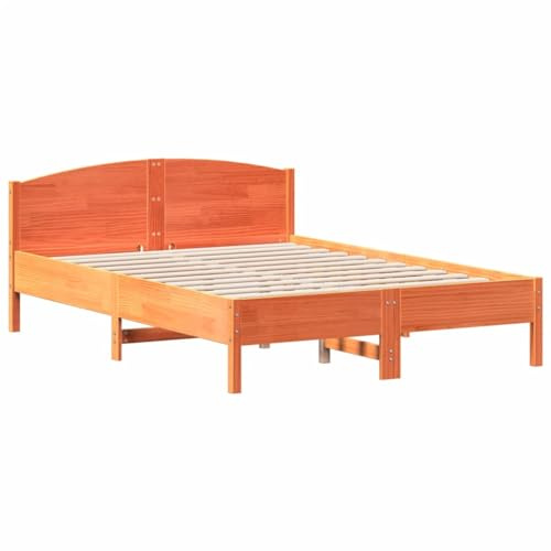 vidaXL Massivholzbett mit Kopfteil, Holzbett mit Sperrholzlatten, Doppelbett für Schlafzimmer, Bett Bettgestell, Wachsbraun 160x200cm Kiefer