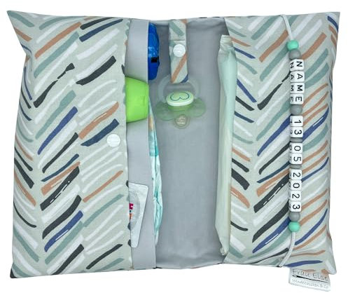 Große Windeltasche XXL mit Name personalisiert Wickeltasche - Fischgrätmustert mint lind - für Jungen und Mädchen