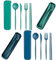 FunnAura 2PCS Plastic Cutlery Set Reusable with Case, Portable Travel Cutlery for Lunch Box, for Picnic Outdoor (Green, Blue)