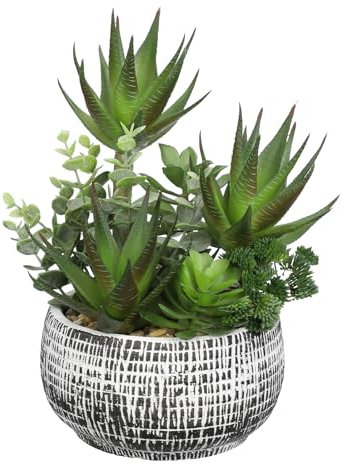 Hollyone Mélange de plantes grasses artificielles dans un pot de ciment - Mélange de plantes grasses artificielles - Décoration d'intérieur - Pour décoration d'intérieur, salon, salle de bain,