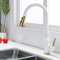 Grifo Cocina con Ducha Extraible Acero Inoxidable Agua Fría y Caliente Modo Dual Giratorio de 360° Grifo Fregadero Cocina-Blanco+Dorado