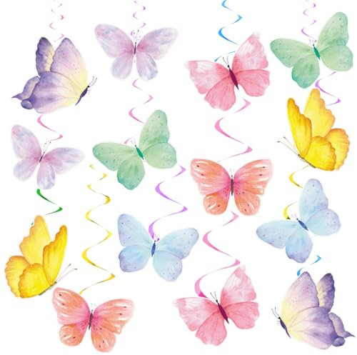 28 PCs Schmetterling Hängende Wirbel, Geburtstag Deko Schmetterling Wirbel, Schmetterling Deko Geburtstag, Deko Schmetterlinge Mädchen, Schmetterlinge Deko für Frühling Sommer Party, Hochzeit