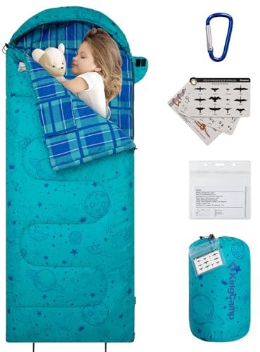Kingcamp Kinderschlafsack, Flanell Schlafsack Outdoor, multifunktionaler tragbarer Deckenschlafsack, warm und komfortabel, wasserabweisend, entfaltbar, ideal für Camping, Reisen und Aktivitäten