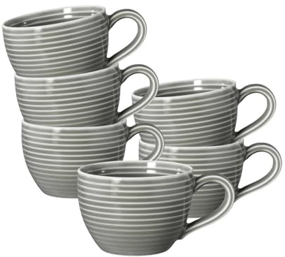 Seltmann Weiden Beat Color Glaze Espressotassen 6er Set, 110 ml, Tassen mit Rillen-Relief, Porzellan, Perlgrau