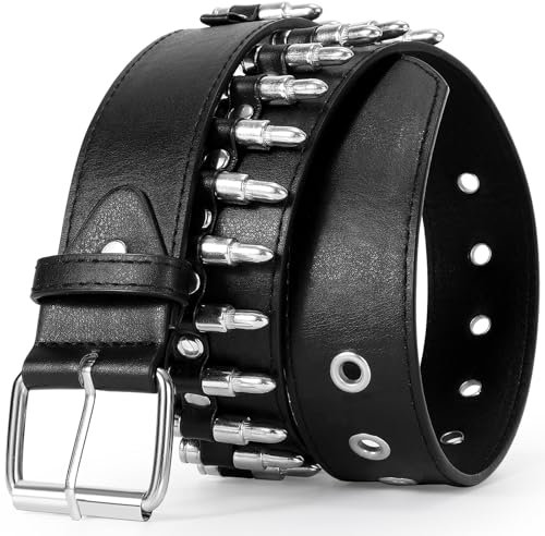 VONMELLI Nietengürtel Y2K Gürtel Goth Ledergürtel für Damen und Herren Metall Punk Taillengürtel Scene Style für Jeans L