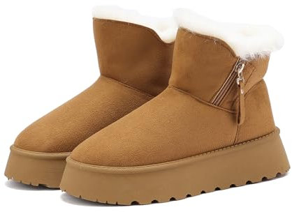 Jifenkla Stivali invernali da donna, con calda imbottitura, invernali, alla moda, impermeabili, con imbottitura in pelliccia per esterni