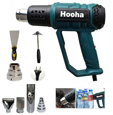 Hooha Heißluftpistole Mit Griff 2000w, 60-650°C, Rutschfestes Und Verbrennungshemmendes Materia Mit Digitaler Anzeige Einstellbare Temperatur Und Windgeschwindigkeit Heißluftgerät,Für Kunsthandwerk