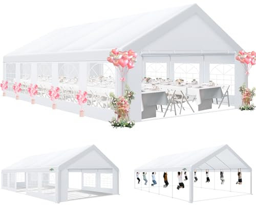 COBIZI Tente de réception 5 x 10, Structure en métal, tonnelle étanche, bâche en polyéthylène épaisse, Robuste avec Quatre laisses à Couches, Protection UV 50+, Grande Tente de Mariage de Luxe 50 m²,