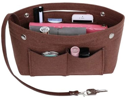 HyFanStr Taschen Organizer für Longchamp, Taschenorganizer Filz Bag in Bag, Innentaschen für Handtasche mit Griffen und Schlüsselkette, Multifunktionalen Taschen(Braun, Extra Groß)