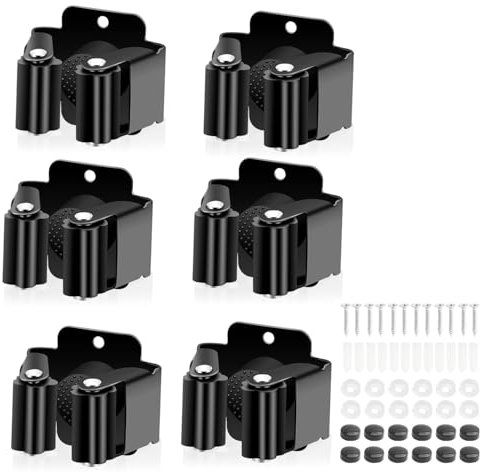 JJiaoLinin Mop Broom Holder,6 Pieces Mop Wall Mounted Clips Tools Mop Wall Mounted Hangers with Screws Broom Grab Holder for Bathroom Kitchen Office Closet Garden Garage