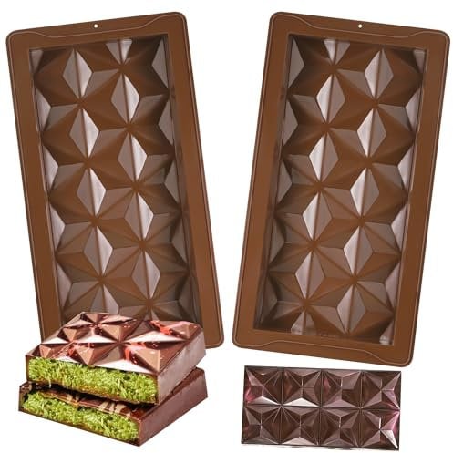 Hejo 2PCS Chocolate Bar Molds, Deep Chocolates Molds Silicone, Easy Release and Durable Deep Chocolates Mold for Dubai Chocolate DIY Pistachios Bar Kitchen Baking