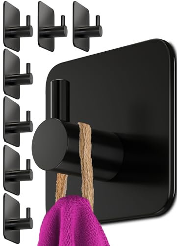 4smile Handtuchhalter ohne Bohren, 8er Set - Schwarze Edelstahl Klebehaken als Handtuchhaken, wasserdichte Haken selbstklebend - Rostfreie Badezimmer Handtuchhalter, Haken für Bad und Küche