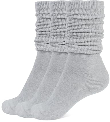 CLOSEMATE 3 Paar Damen Slouch Socken aus weicher Baumwolle, Gr. 35–42 | Retro-Damen-Kniestrümpfe, Stulpsocken für Stiefel und Sneaker, in Schwarz, Weiß oder Grau, verstärkte Zehen & Fersen