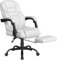 Yaheetech Executive Office Chair High Back Lumbar Support Managerial Chair with Retractable Footrest Linkage Armrest Upholstered Computer Chair for Home Office White