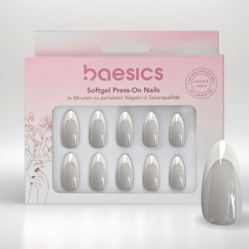 Baesics Softgel Press On Nails Almond French Glazed Flexibel Wiederverwendbar Natürliche Optik 30 Stück Klebepads Perfekte Nägel zum Aufkleben ohne UV-Licht Salonqualität Komfort Zuhause Unterwegs