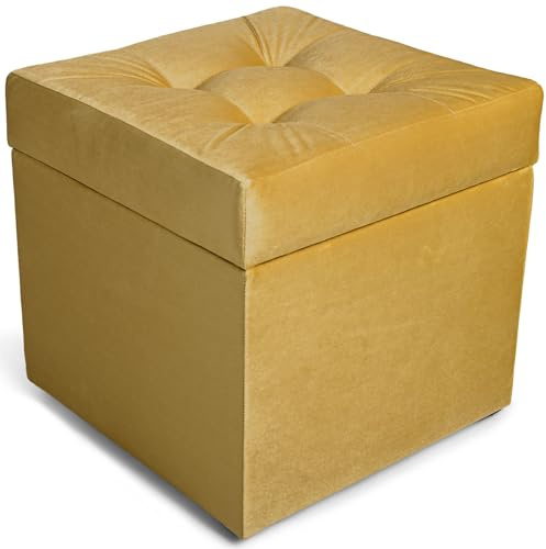 MG Design Polsterhocker 45 x 45 cm Gelb mit Stauraum (ca. 50 L), belastbar bis 300 kg, sofort einsatzbereit & pflegeleicht – für Wohnzimmer, Schlafzimmer & Flur