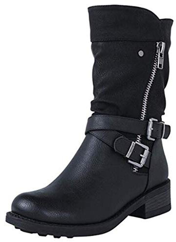 Stivali da donna a metà polpaccio, con borchie, tacco basso, stivaletti e stivali, Nero , 39.5 EU