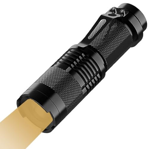 MIVOCS Mini lampe de poche LED 3500 K à lumière jaune, 3 modes d'éclairage, lampe torche étanche zoomable pour extérieur, camping, activité d'observation nocturne, utilisation d'urgence