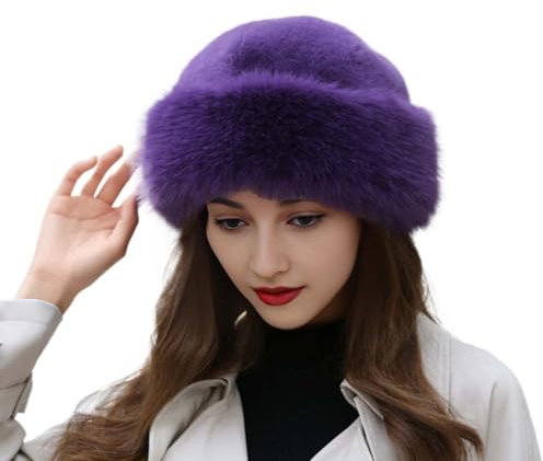 YEKEYI Cappello caldo da donna in pelliccia sintetica cappello alla moda per l'inverno cappello in finto visone versatile nuovo berretto invernale cappello da pescatore, Viola, Taglia unica
