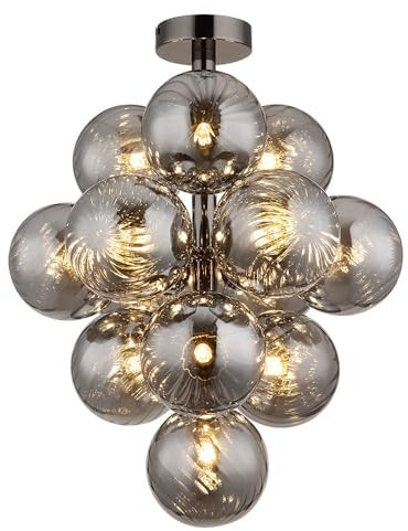 GLOBO Deckenleuchte Wohnzimmerlampe Deckenlampe Glaskugeln Rauchfarbe 9-Flammig 39,5cm