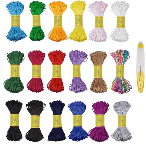 FOGAWA 18 Rouleaux Fil pour Bracelet Fil Nylon pour Bracelet et Bijoux 1.5mm * 20m Fil Soie Cordon Bracelet Corde à Queue de Rat en Satin pour Bracelet Collier Fabrication de Bijoux