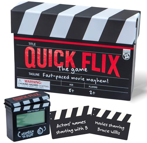 Boxer Gifts Quick Flix Movie Trivia Game - Quiz Games for Adults - Fun Party Game for Groups and Family - Unique Film Lover Gift