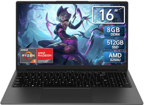 16 Inch Laptop Computer - AMD Ryzen 3 3250U Processor (2C/4T, up to 3.5GHz), 1920×1200 FHD IPS Display, 8GB RAM 512GB SSD, Fingerprint,Backlit Keyboard,1MP Webcam, Type-C, Laptops for Business Student