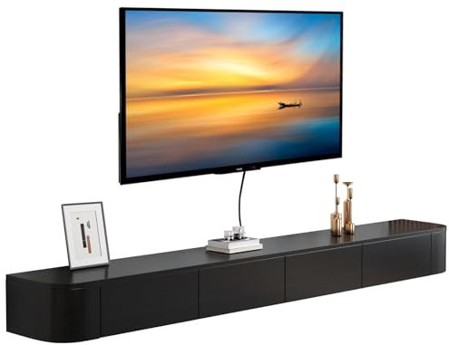 MWIDCIEW Vormontiert TV Lowboard Hängend Schwarz, 120-300cm Moderner TV Schrank Hängend, TV Sideboard Wohnzimmer mit Schubladen, 200cm