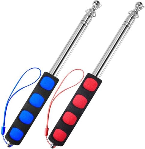 ZYWQ Telescopic Flag Pole, 2M Stainless Steel Handheld Flag Pole - Lightweight Stainless Steel with Anti-Slip Grip - Collapsable Flag Pole for Tour Guides & Pointer for Teachers (2PCS Red+Blue)