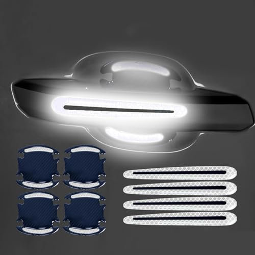 haozong 8 Stück Autotür Griffe Aufkleber für Ford Transit/Tourneo Custom 2023-2024 2025, Auto Türgriff Kratzschutz Schutzfolie mit Sicherheit Reflektierenden Streifen,White