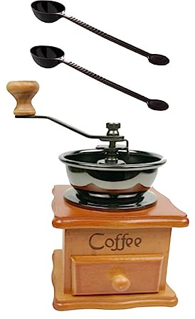 Alipis Molinillo De Café Manual Vintage De Madera Con Muelas Cerámicas Molinador Portátil Con Base Para Granos Para Café Fresco Hecho Casa