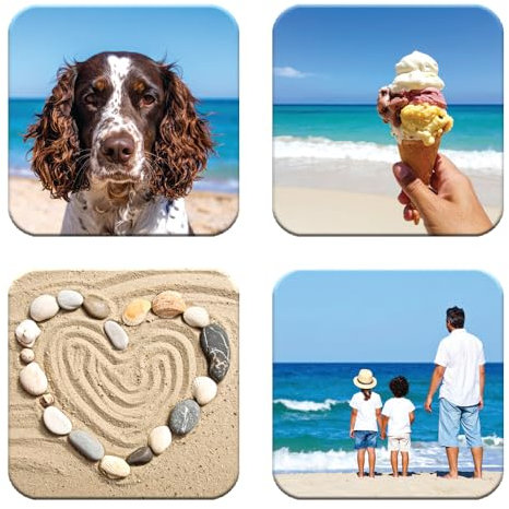 MUGGZ - Personalised Coaster (9cm) with Photo Collage – Set of 4 Coasters - Personalise with Four Photos or Logos - Novelty Custom Gift for Family, Birthday, Anniversary, Mum, Dad, Corporate Business
